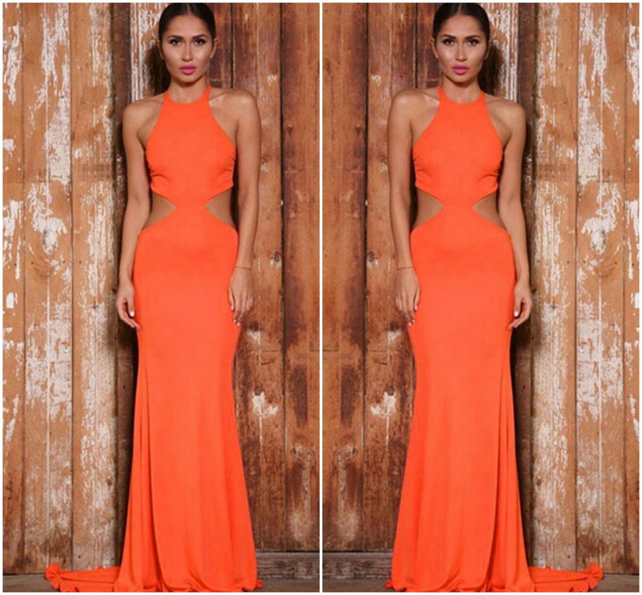 orange knit halter dress