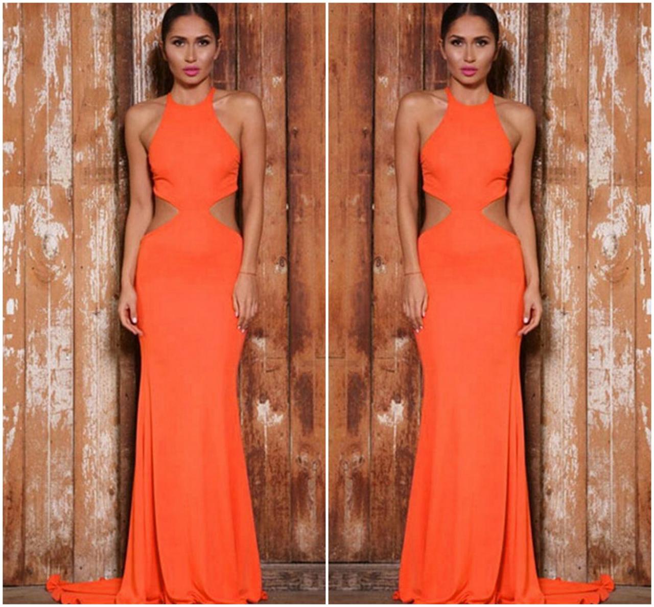 lidee soiree halter gown in orange